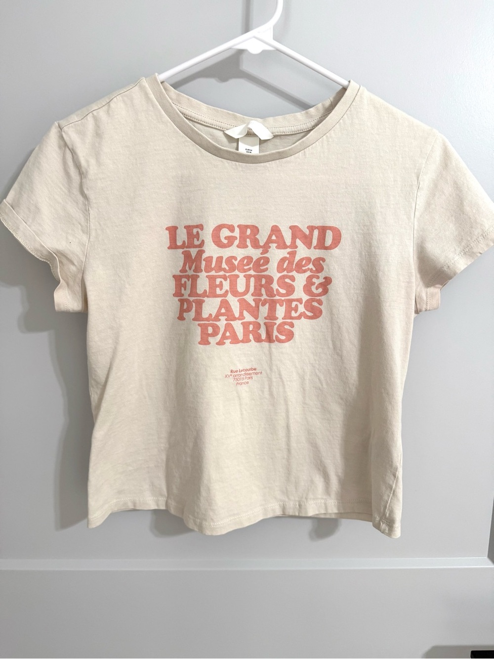 H&M Medium Cropped Le Grand Musée des Fleurs Paris Graphic Tee Cream Rust